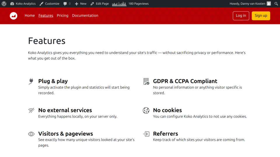 Sample screenshot of the admin bar chart.
