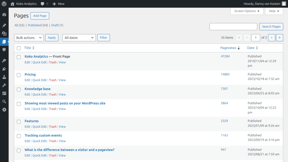 Screenshot of the post type overview column